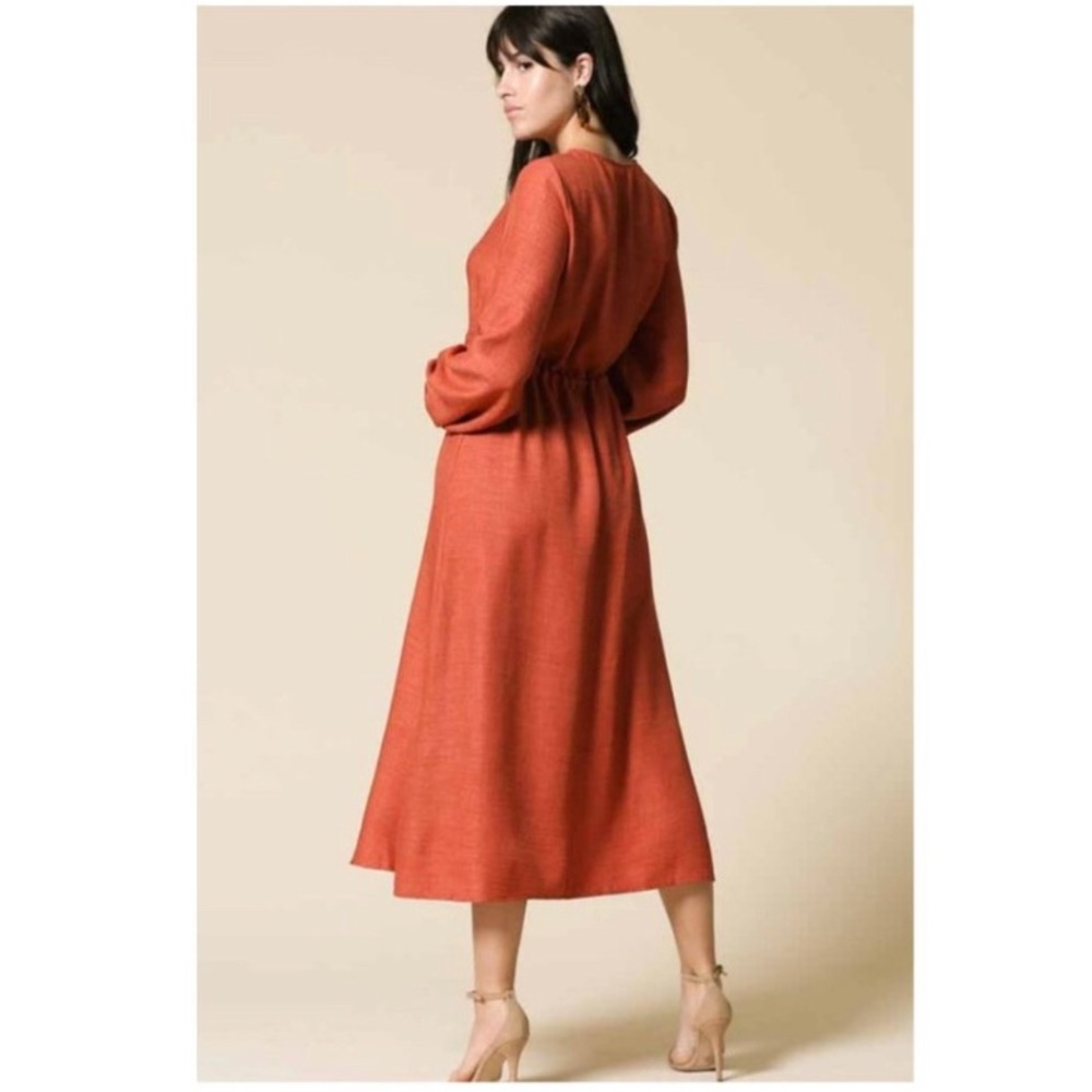 Tie Waist Long Sleeve Midi Dress